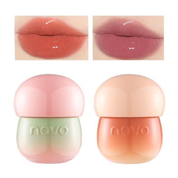 Bekoeen 2Pcs Tinted Mushroom Lip Gloss, 12 Hours Long Lasting Jelly Lip Mud,Jelly Texture Moisturising Acorn Lip Baim,Moisturise and Lighten Lip Lines,Easy to Carry