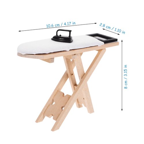 NUOBESTY 1 Set Dollhouse Miniature Iron Ironing Table Playset Mini Ironing Board Steam Iron Model Toy Laundry Room Furniture for DIY Fairy Garden Micro Landscape