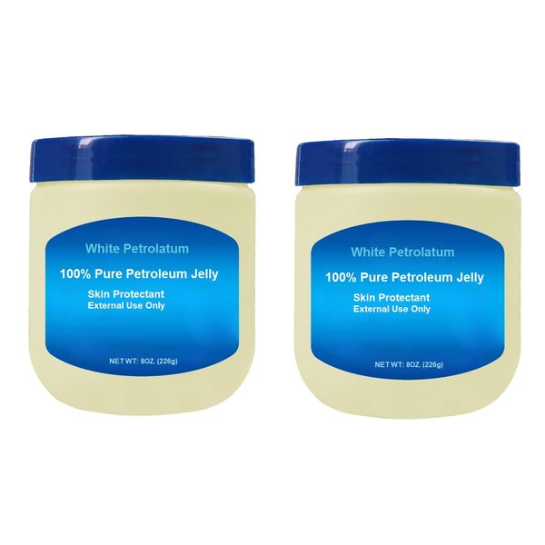 AmeriCan Goods 2/Pack White Petroleum Jelly 8 oz. Power Moisturizer Skin Protection Dry Skin, Soothing, Burns, Chaffed Skin & Diaper Rash