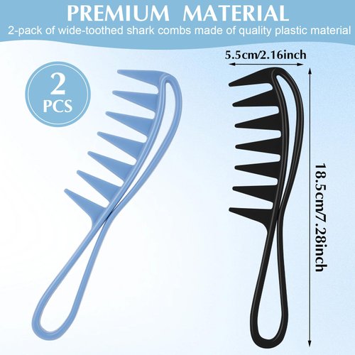 WLLHYF 2 Piece Wide Tooth Comb Curling Shark Combs Hair Styling Accessories Professional Salon Afro Coarse Comb Anti-Static Durable Hairdressing Tool for Men Women Styling