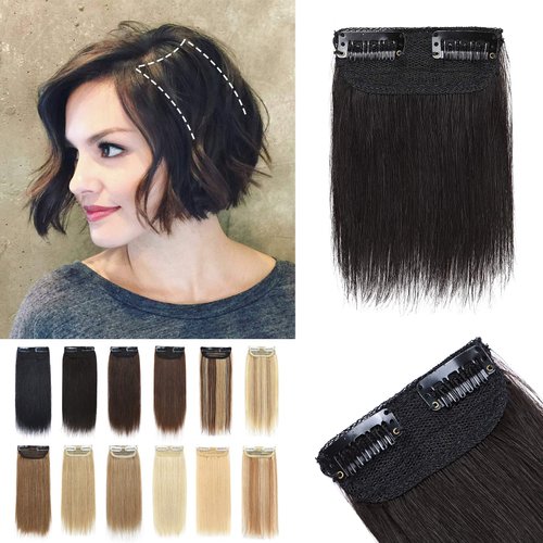 S-noilite Short Hair Extensions Clip in Human Hair 2PCS 2 Clips Clip in Hairpieces Remy Hair For Women with Short Hair Adding Hair Volume 4 Inch Natural Black