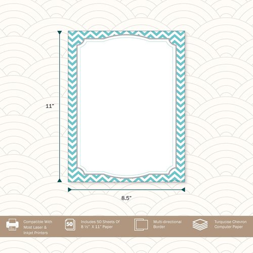 Barker Creek Designer Computer Paper, Turquoise Chevron, 8.5” x 11”, Decorative Printer Paper, Stationery, 50 Sheets per Pkg, Home, School and Office Supplies (740)