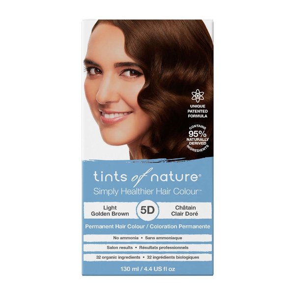 Tints of Nature 5D Light Golden Brown Permanent Hair Dye, Nourishes Hair and Covers Greys, Ammonia-Free, 130ml