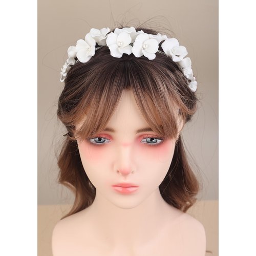 Sither Bridal Flower Headband for Wedding Women White Boho Hair Band Headpiece for Prom Halloween Party Hair Accessories Gift
