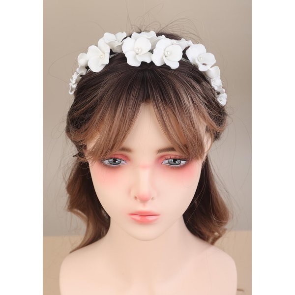 Sither Bridal Flower Headband for Wedding Women White Boho Hair Band Headpiece for Prom Halloween Party Hair Accessories Gift