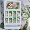 24pcs White Shamrock Press on Nails Short Square St. Patrick's Day Fake Nails With Green French Gradient Design Glue on Nails Lucky Clover False Nails St. Patrick's Day Manicure Accessories Decoration