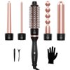 Curling Iron Set, O'bella 5 in 1 Curling Wand Interchangeable Ceramic Barrels(0.35”-1.25”) and Curling Brush, 2 Temps Instantly Heated, Dual Voltage Hair Curlers, Glove & 2 Clips Hair Crimper Tool