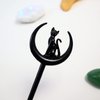 2pcs Cat Moon Hair Styling Pins Black Wicca Witch Hair Slide Renaissance Festival Hair Acceossories for Women Hair Stick