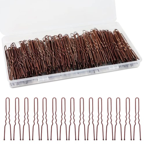 AITRAI Brown Hair Pins, 240 Count U Shaped Hair Pins for Bun Metal Hair Grip U Pins for Women Girls with Box, 2.4inch
