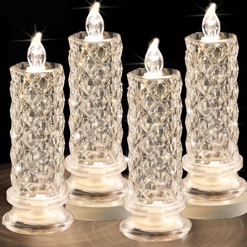SupBri Rose Shadow LED Flameless Candles, 4PCS Romantic Battery Operated Candles Led Pillar Candles for Valentine's Day Romantic Propose Anniversary Wedding Decorations(White, D 2.5" x H 7.2")