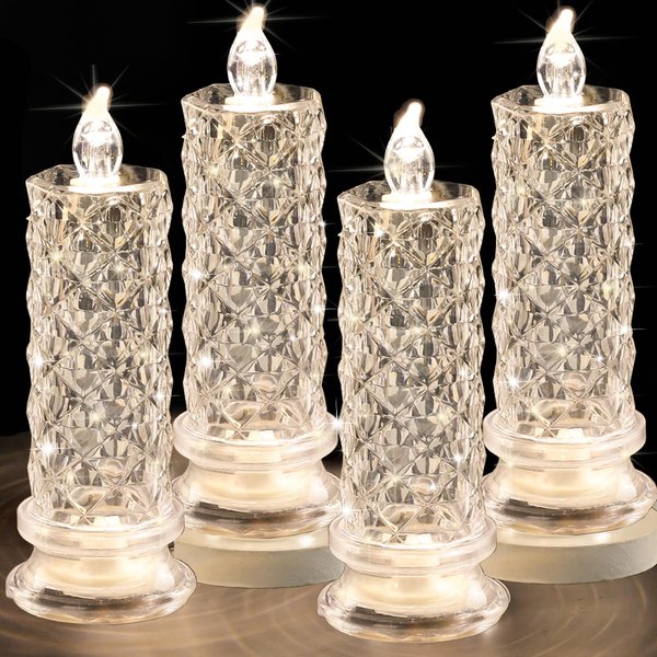 SupBri Rose Shadow LED Flameless Candles, 4PCS Romantic Battery Operated Candles Led Pillar Candles for Valentine's Day Romantic Propose Anniversary Wedding Decorations(White, D 2.5" x H 7.2")