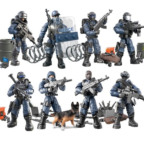 ENHANA 8 PCS Building Block City Policeman Action Mini-Figures with Multiple Military Weapons Accessories SWAT Model Equipment Assembly Building Toys Party Favors Gift for Boys
