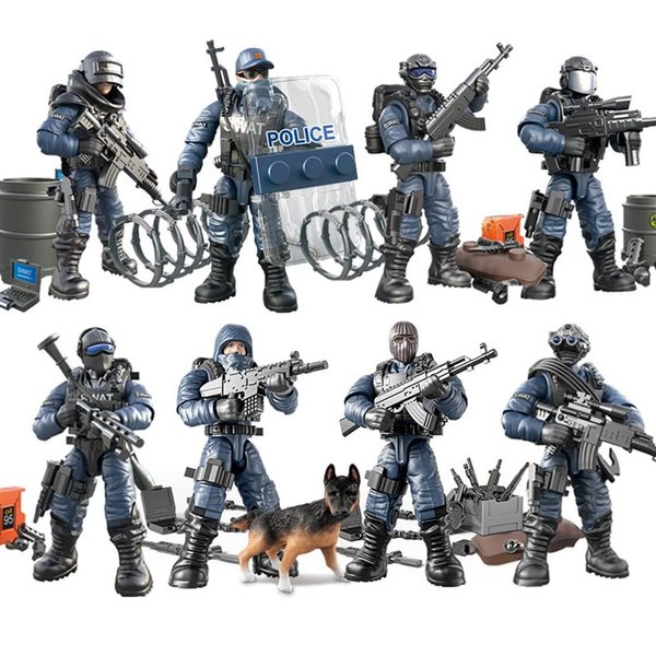 ENHANA 8 PCS Building Block City Policeman Action Mini-Figures with Multiple Military Weapons Accessories SWAT Model Equipment Assembly Building Toys Party Favors Gift for Boys