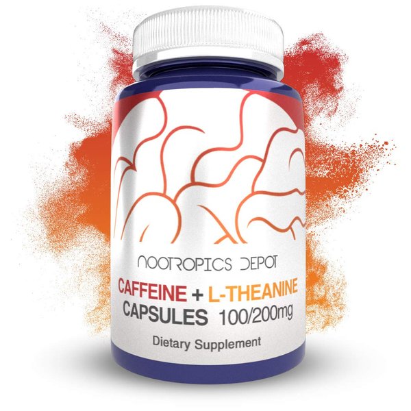 Nootropics Depot Caffeine and L-Theanine Capsules | 60 Pills | Contains 100mg of Caffeine and 200mg of L-Theanine | Natural Supplement | Energy Booster | Mental Focus + Alertness | Coffee Alternative
