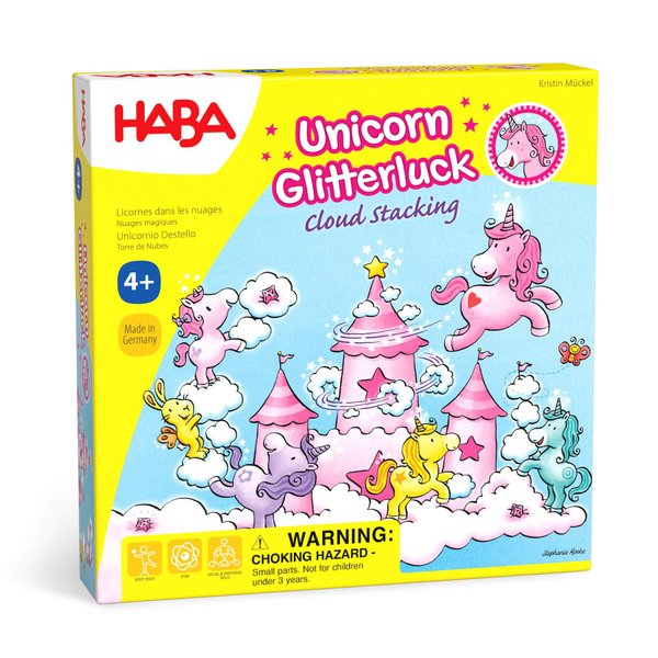 HABA Unicorn Glitterluck Cloud Stacking - Cooperative Kids Board Game - Fun Games for Kids and Unicorn Games Ages 4+ Made in Germany