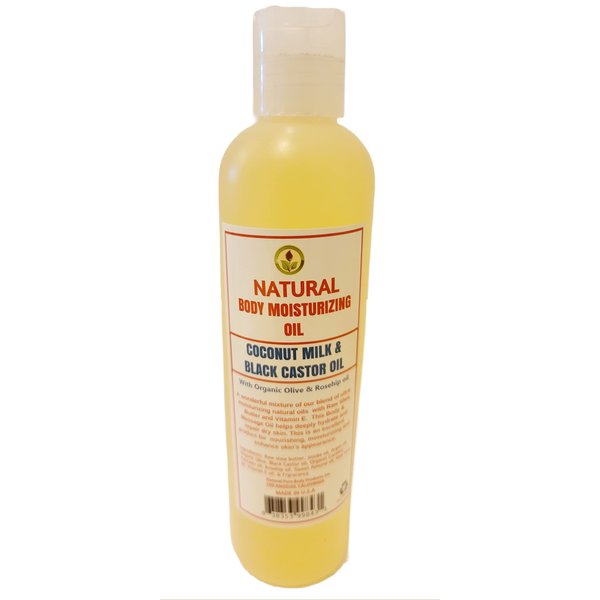 Natural Body Moisturizing Oil with Coconut Milk & Black castor Oil.