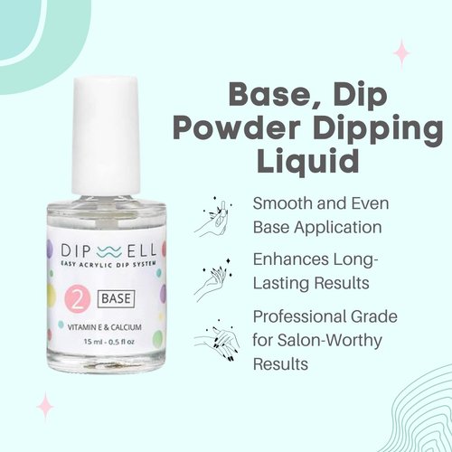 DipWell Nail Dip Liquid, Acrylic Nail Powder Base, Step 2, 0.5 fl oz - Nail Brush Included, Easy Soak-off, Low Odor