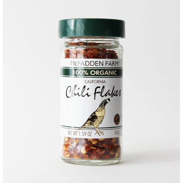 McFadden Farm Organic Chili Flakes, Dried Chile de Arbol, Grown and packed in the U.S.A., 1.59 oz. in glass jar
