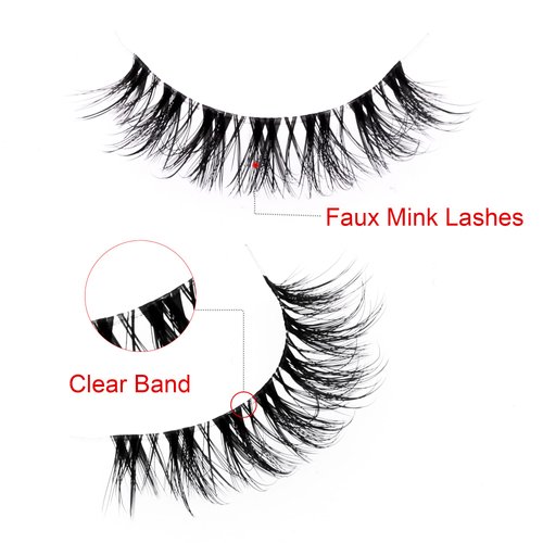 KSYOO Cat Eye Lashes Wispy Natural Look, D Curl 6-12mm Clear Band 3D Natural False Eyelashes Multipack (B5 Clear Band, 5 Pair (Pack of 1))