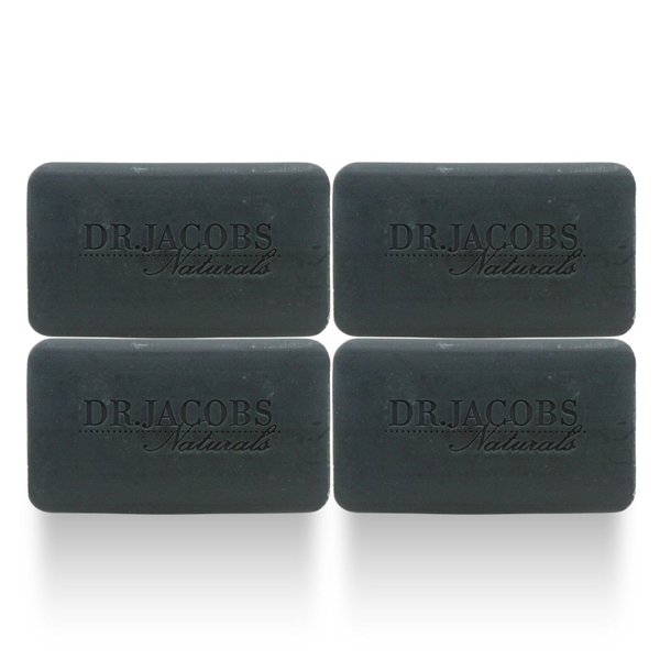 DR.JACOBS NATURALS Castile 5 oz Bar Soap for Face and Body Triple Milled Loofah Exfoliating Vegan (Muddy Charcoal)(4-pack)
