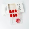 OCOUYVD Heart Press on Nails Short Square Valentines Fake Nails Petite Red Stick on Nails Full Cover False Nails with Red White Heart Designs Acrylic Nails Glossy Artificial Nails for Women Girls