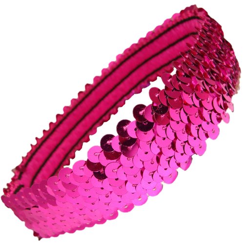 Kenz Laurenz Sequin Headbands Elastic Stretchy Headband for Girls Kids Women Flapper Roaring 20s Great Gatsby 1920s Hair Band Cute Princess Head Bands (Hot Pink)