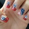 Independence Day Press on Nails Short Square 24Pcs Glossy Full Cover Acrylic French False Nails with Patriotic Designs Glue on Fingernails USA Flag Artificial July 4th Fake Nails for Women Girls