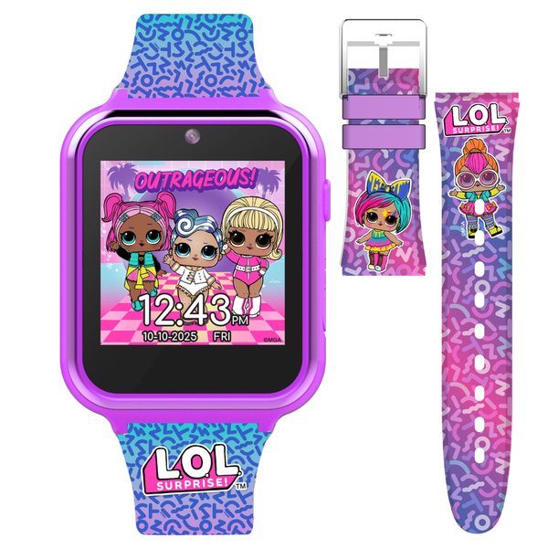 Accutime Kids LOL Surprise Pink Educational Learning Smart Watch Toy with Interchangeable Graphic Straps for Girls, Boys, Toddlers - Selfie Cam, Learning Games, Alarm, Calculator (Model: LOL40190AZ)