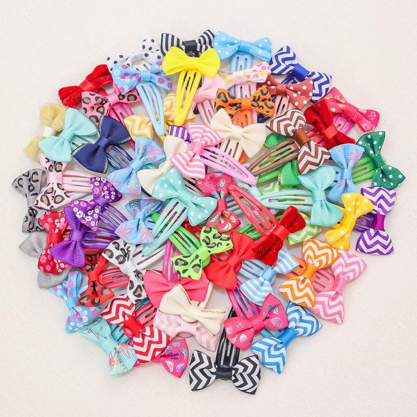 XIMA 60 Pcs Hair Bows for Girls, Grosgrain Ribbon with Metal Snap Hair Clips Bow for Toddler Baby Kids Teens, Random Colors and Styles