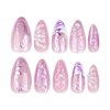 BAOYAALIN Press on Nails Medium Almond Shaped Fake Nails with 3D Flower Pearls Design Full Cover Press ons Artificial Acrylic False Stick on Nail for Women Manicure 24Pcs