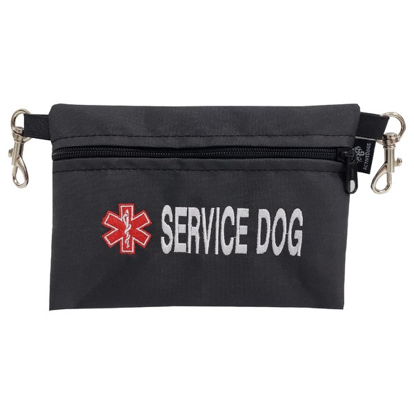 ActiveDogs Service Dog Bag with Zipper - 7" x 5" Clip-On Pouch with Embroidered Red Medical Alert Symbol for Easy Identification & Storage - Service Dog Accessory for Harness, Vest & More