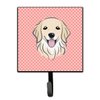 Caroline's Treasures BB1205SH4 Checkerboard Pink Golden Retriever Leash or Key Holder, Wall Hooks, Key Hooks Holder, Coat Rack Wall Mount, Coat Hooks, Hooks for Hanging Keys, Towels, Aprons, Leashes,