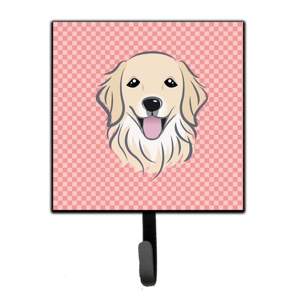 Caroline's Treasures BB1205SH4 Checkerboard Pink Golden Retriever Leash or Key Holder, Wall Hooks, Key Hooks Holder, Coat Rack Wall Mount, Coat Hooks, Hooks for Hanging Keys, Towels, Aprons, Leashes,