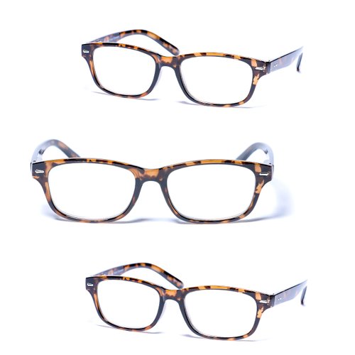 Mass Vision® 3 Pair of The The Intellect Unisex Reading Glasses - Microfiber Soft Pouches Included (Tortoise, 3.0)