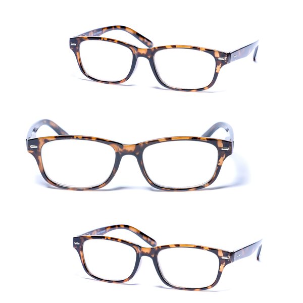 Mass Vision® 3 Pair of The The Intellect Unisex Reading Glasses - Microfiber Soft Pouches Included (Tortoise, 3.0)