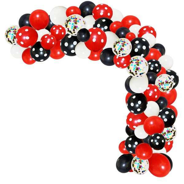 Red Birthday Backdrop and Balloon Arch Balloons Garland Birthday Decorations for Girls Red Black Mouse Birthday Party Supplies