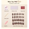 Morily Press on Nails Almond, Dark Brown Short Fake Nails with Designs Reusable Acrylic False Nails Glossy Full Cover Stick on Nails for Women