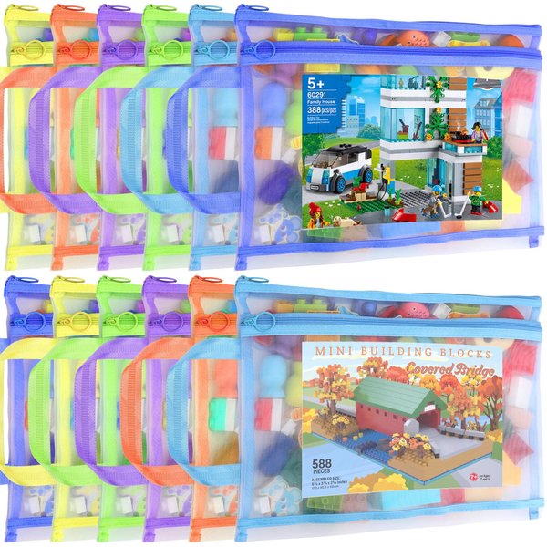 12 Pack Mesh Zipper Pouch Bags, Double-Layer Nylon Puzzle Storage Bags, Breathable See Through Zipper Pouch with Handle for Classroom Organization and Storage, Board Game Storage