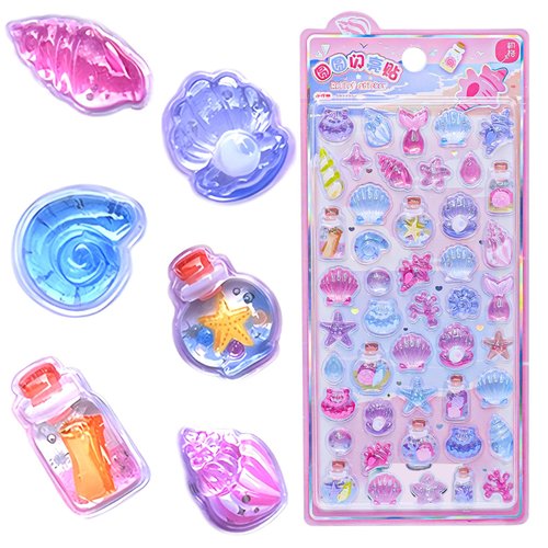 3D Decoration Stickers Cartoon Cute Thick Puffy Colorful Ocean Soft Paster Reusable Fuzzy Handheld Account Decoration Mini Tiny Stickers for Scrapbooks Planner Journals Laptops Phone Case DIY