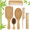 Bamboo hair brush comb set for men women kids, Bamboo hairbrushes for Thick Thin Curly and Dry Hair, Natural wooden hairbrush for Massaging Scalp (6 Pcs)