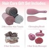 Hair Care Set 8 Pieces: Detangler Brush, 3 Microfiber Hair Towels, 3 Satin Scrunchies, Scalp Massager Shampoo Brush - For Curly Girl or Straight Hair