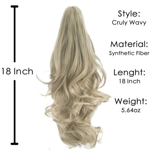 Qunlinta Ponytail Extension Hair Extensions Ponytail 18" 20" Claw Curly Wavy Ponytail Extension Straight Clip in Ponytail Extension Synthetic Hairpiece Ash Blonde