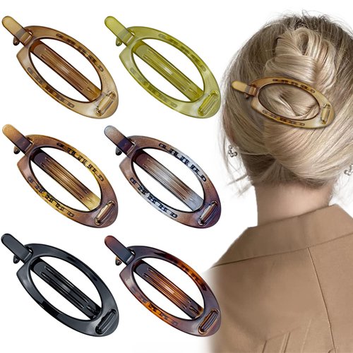 6 Pcs French Oval Hair Barrette Clip Plastic Bun Ponytail Holder Strong Hold Grip Hair Clips Closure Hairpin No Metal Hair Accessories for Women Girls