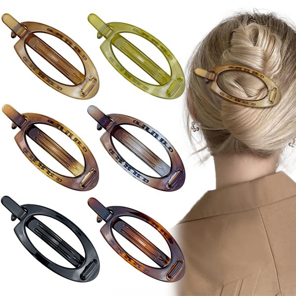 6 Pcs French Oval Hair Barrette Clip Plastic Bun Ponytail Holder Strong Hold Grip Hair Clips Closure Hairpin No Metal Hair Accessories for Women Girls