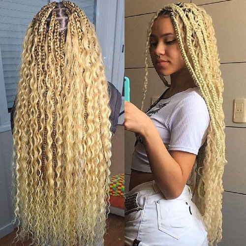 BAESITTE Crochet Hair Water Wave Bundles Synthetic Hair Water Wave Crochet Hair 4 Bundles (20 24 28 34Inch) Curly Crochet for Black Women Hair Extensions #613 Blonde Color 390g