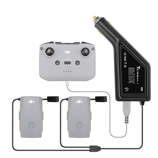 Hanatora Battery Car Charger with Dust Cover for DJI Air 2S,Mavic Air 2 Drone and Remote Controller, 3 in 1(USB + 2 x Battery) Portable Multiple Rapid Charging Hub Accessories