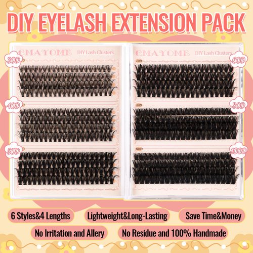 JAMESVAN Lash Clusters kit,480 PCS lash Extension Kit 30D 40D 50D 60D 80D 100D DIY Individual Eyelash Clusters Kit,10-16mm Wispy Eyelashes Kit with Lash Bond, Lash Remover, Lash Applicator,Lash Brush