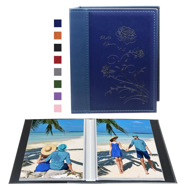 Artmag Photo Album 5x7 Clear Pages Pockets Leather Cover Slip Slide in Photo Album Book Holds 50 Vertical 5x7 Photos Picture Book for Wedding Family (Blue)
