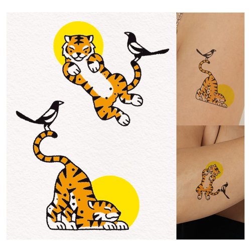 Freakynine Temporary Tattoos for Adults, Small Realistic Temporary Tattoos, Fake Tattoos, Flash Tattoos, Festival Tattoos, Tattoo Stickers, Temp Tattoos, Flash Tats Pack of 2 (Bird Tiger)