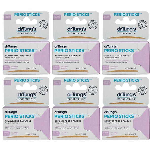 DrTung's Double-Sided Perio Sticks - Dental Sticks for Humans, Dental Floss Picks, Plaque Remover for Teeth, Dental Toothpicks, Dental Picks for Teeth Cleaning - X-Thin, 100 Count (Pack of 6)